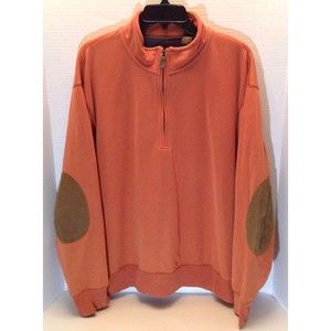 Orvis Rust Orange Quarter-Zip Sweater with Brown Elbow Patches